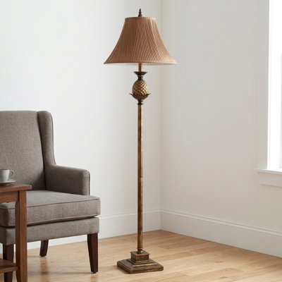 65" Tall Metal Floor Lamp with Antique Gold finish, Pineapple design