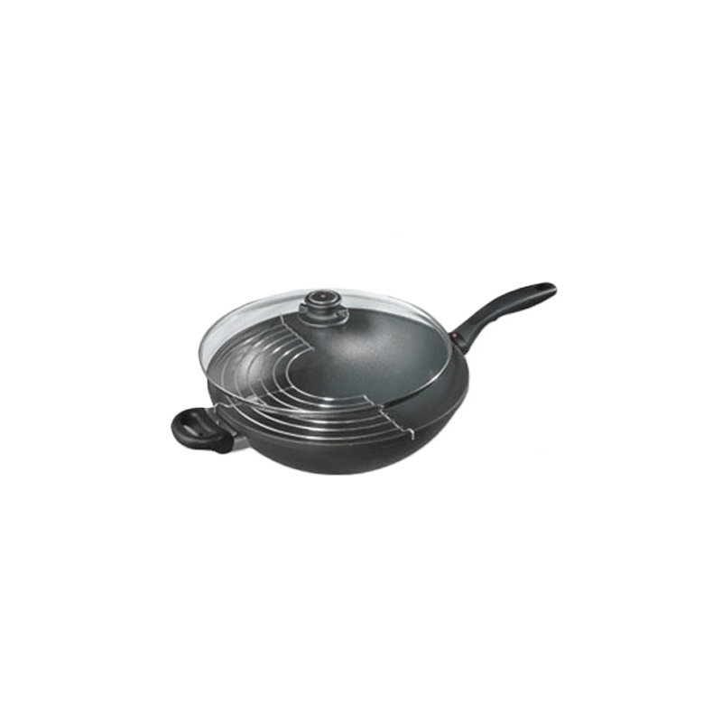 Wok with Round Bottom and Lid, 6" H x 12.5" W x 3.35" D