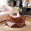 Table basse 36,61 po de style rétro avec plateau escamotable Polygon, espace caché rabattable, table basse cylindrique en placage de bois massif avec rangement pour le salon, la chambre à coucher et le bureau, brun rougeâtre, brun-395573472