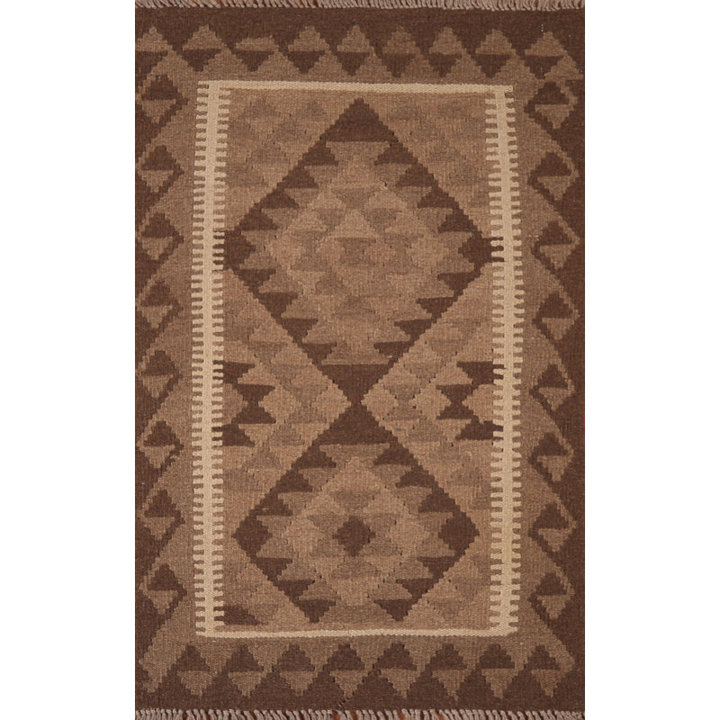 Geometric Kilim Reversible Wool Area Rug 3x4