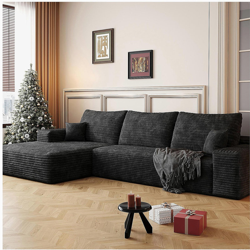 Canapé modulaire 107 po avec méridienne en L 107 po, canapé modulaire moderne avec assise profonde, canapé rembourré pour la chambre à coucher du salon, aucun assemblage requis (tissu en velours côtelé moelleux)