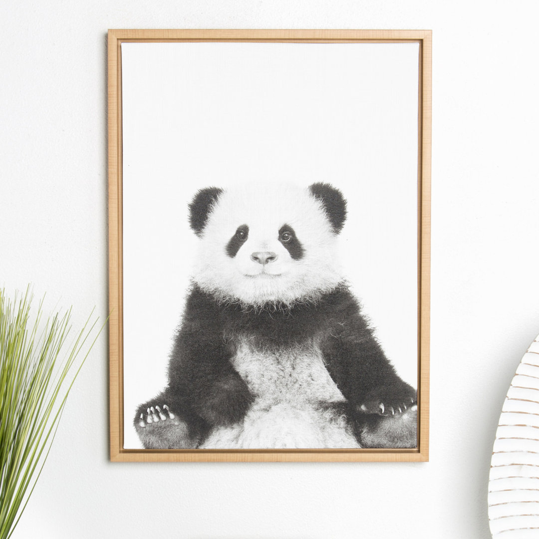 Simon Te Tai 'Sylvie Sitting Panda Black and White Portrait' Framed Photographic Print on Canvas Kate and Laurel Frame 