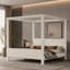 Lit plateforme à baldaquin capitonné King avec tête et pied de lit en velours côtelé à côtes verticales, beige-1034050278-1034050282