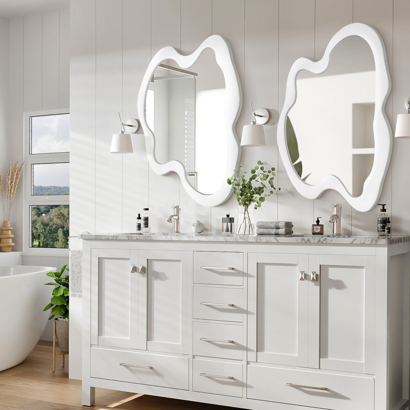 Miroir mural en bois massif, 32 po x 24 po, Blanc