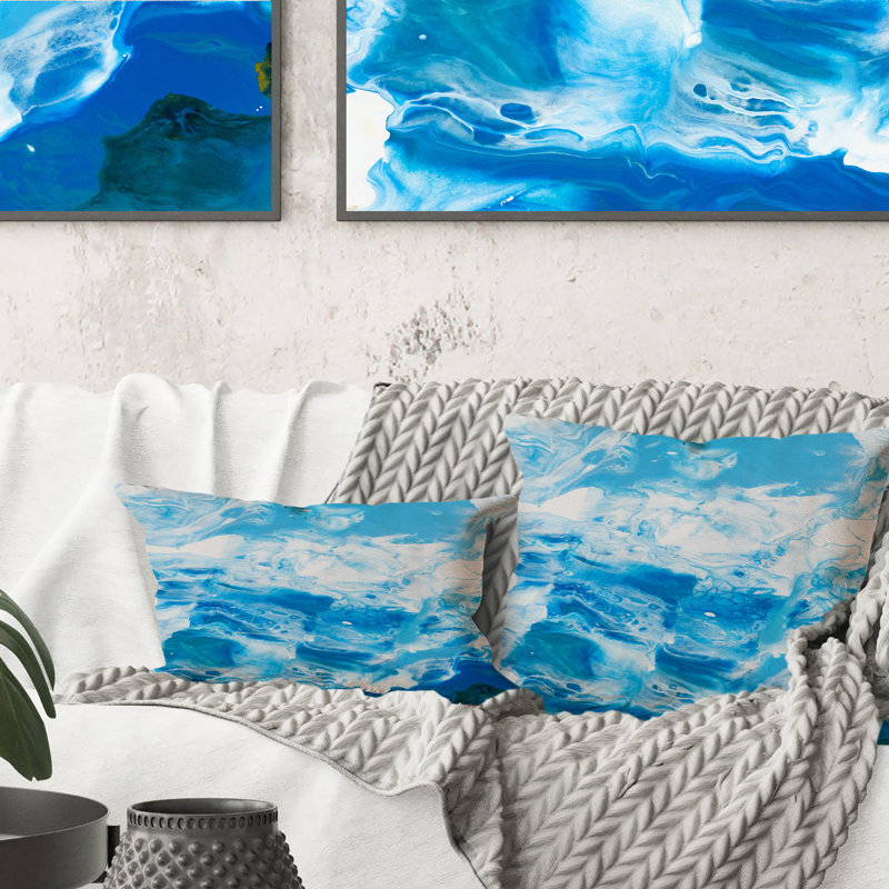 Coussin décoratif de luxe à imprimé abstrait turquoise II 12 po x 20 po