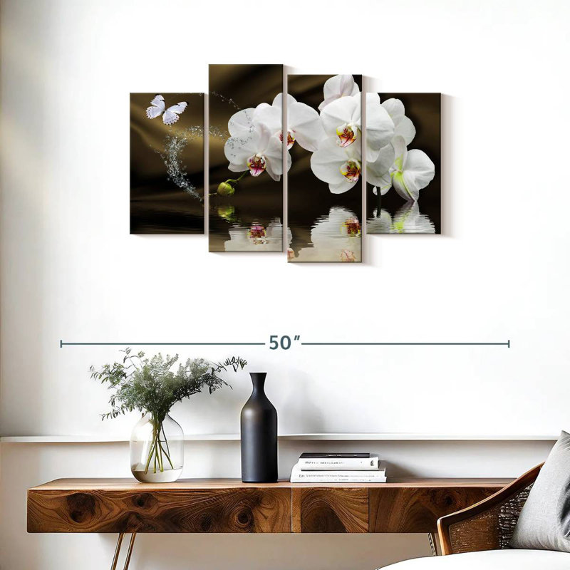 Harnek White Orchids And Butterfly, 22" H x 36" W