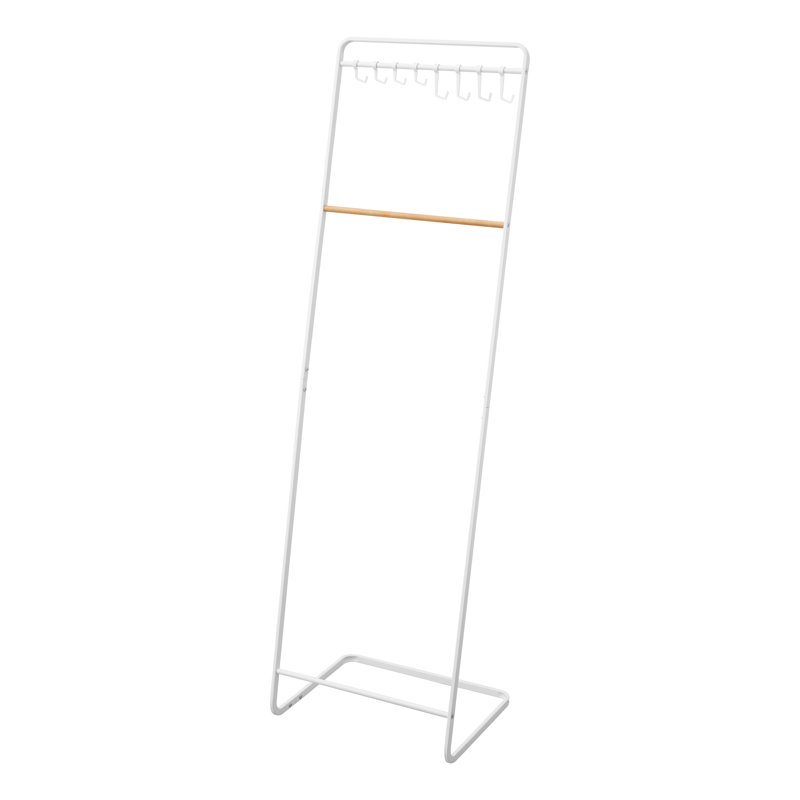 White and Natural Wood 8-Hook Freestanding Coat Rack