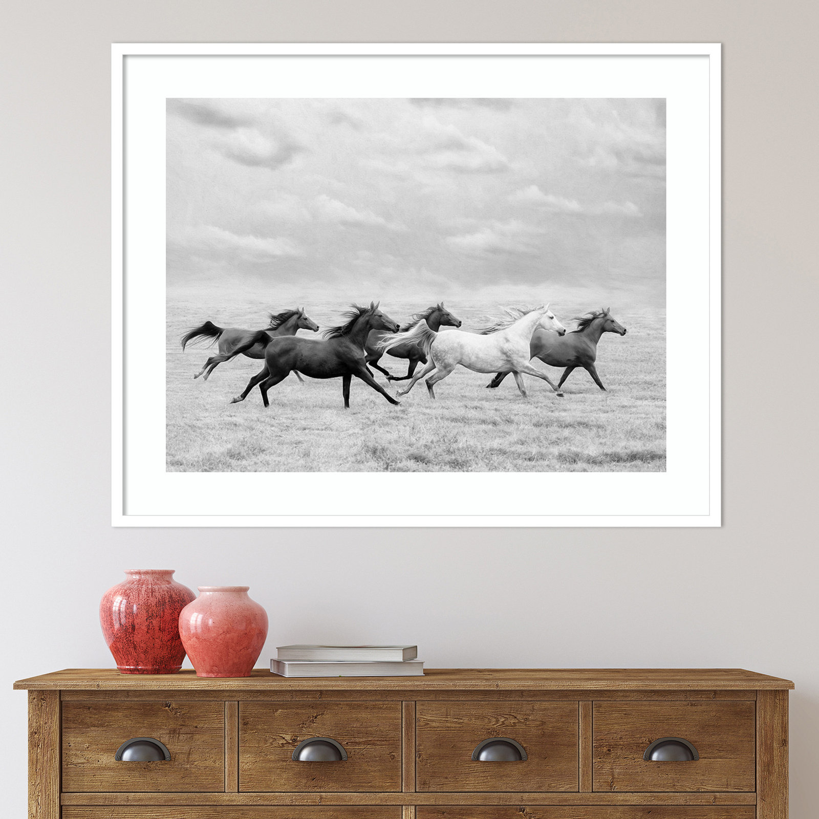 Horse Run I by PHBurchett, White, 33" H x 41" W