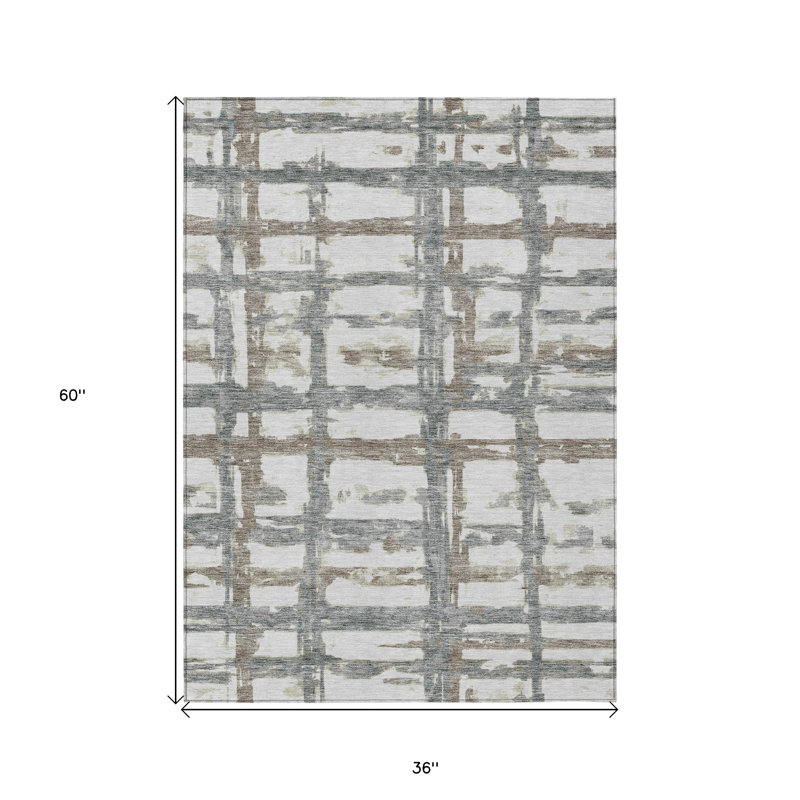 Tapis extérieur lavable à rayures taupe et gris argenté 3 pi x 5 pi