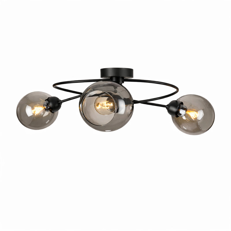 Glass Semi Flush Mount, Colourful, 3 Lights, Grey/Smoky