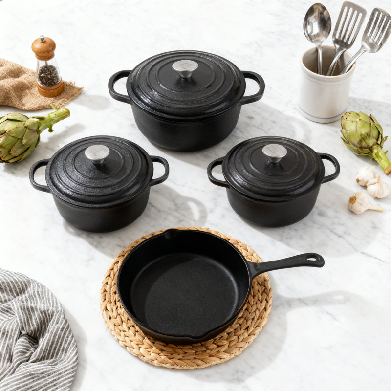 7 - Piece Cast Iron Cookware Set, Black