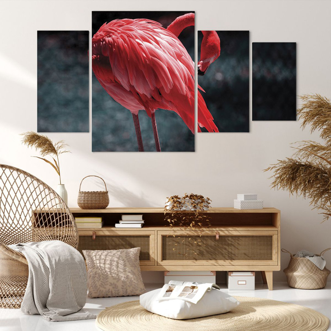 4-tlg. Leinwandbilder-Set Flamingo Pink Bird