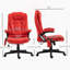 Chaise de bureau de massage à haut dossier avec 6 points de vibration et fauteuil chauffant inclinable en cuir PU avec accoudoirs et télécommande, rouge