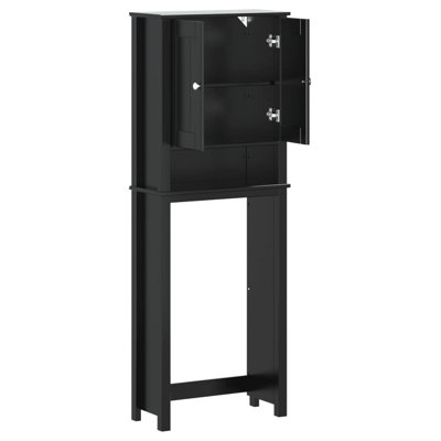 Over-the-Toilet Storage Black Solid Pine Wood Engineered Wood Metal Bathroom Space Saver Rack Modern Design