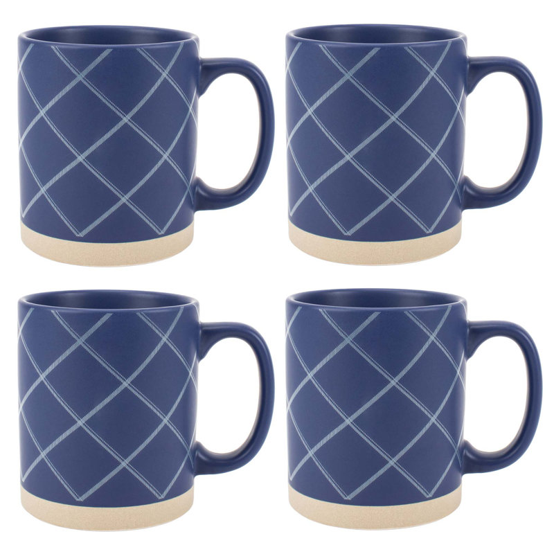 Ceramic Mugs 4-Pack Raw Bottom Navy-Blue, Blue/White