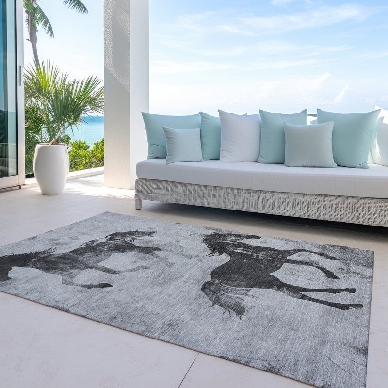 Machine Washable Indoor/Outdoor Cinead ACN1717 Gray Rug, Rectangle 5' x 7'6"