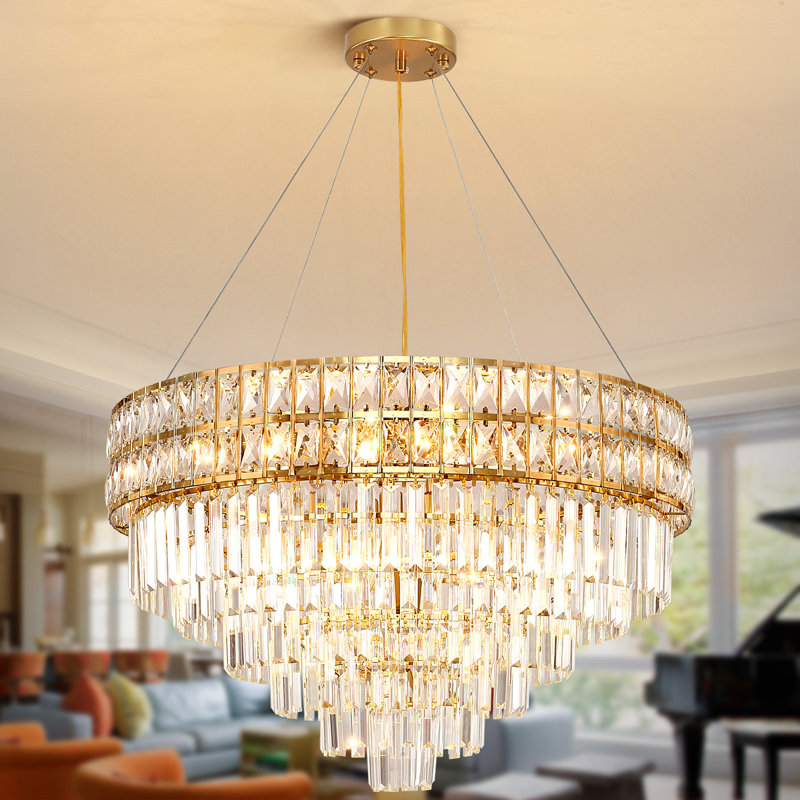 Lustre en cristal à 15 niveaux Sekena, Doré, H 18,9 po x l 29,5 po x P 29,5 po 