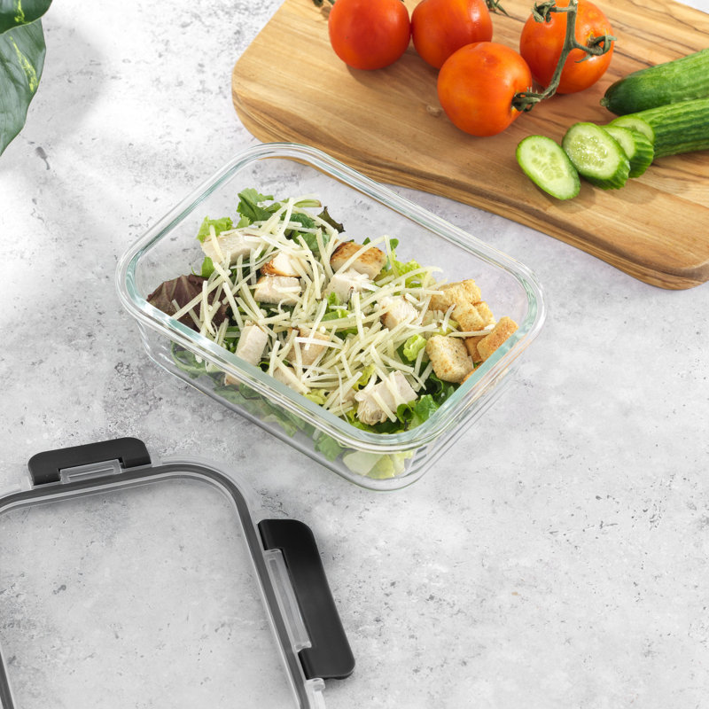 Black Glass Meal Prep Containers with Lids, Set of 5