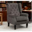 Chaise d'appoint moderne, capitonnée avec accoudoirs ronds et pieds en bois, gris foncé-126443101