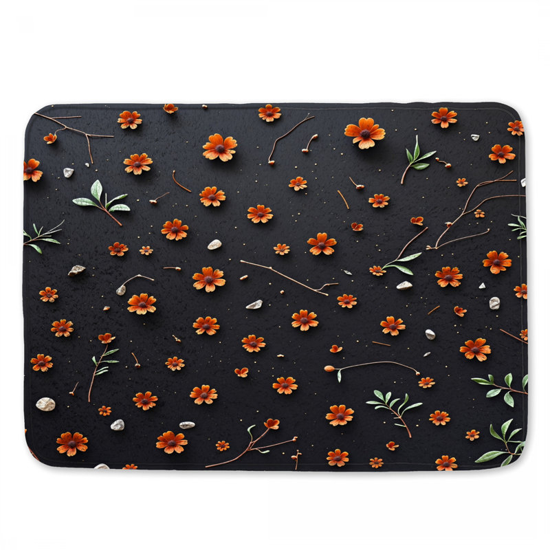 Tapis de bain fleurs orange, 34in W x 21in L