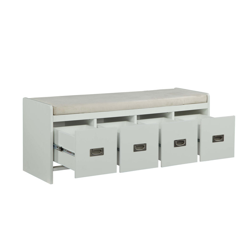 Banc en tissu beige et blanc avec rangement Berci