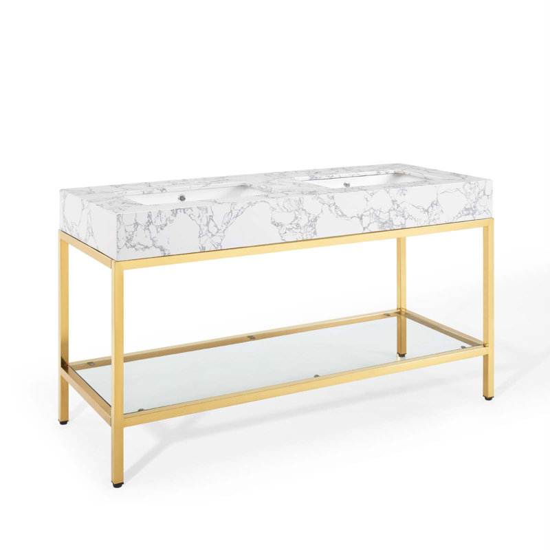 Kingsley 60" Stainless Steel Bathroom Vanity, Gold
