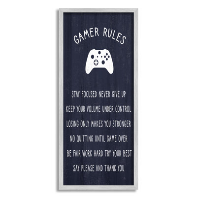 «Blue Gamer Rules», motifs de motivation pour les enfants, estampe numérique encadrée par Daphne Polselli