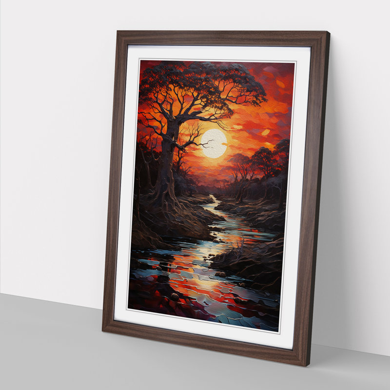 Sunset Modern - Single Picture Frame Print on Wood, Walnut, 46" H x 34" W x 2" D