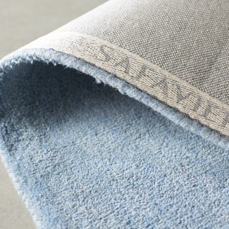 Tapis bleu en laine tissé à plat à la main Moreau, Tapis de couloir 2 pi 3 po x 6 pi