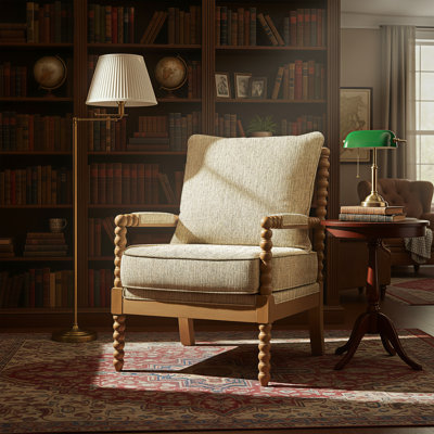 Millissa Mid-Century Solid Wood Accent Armchair with Upholstered Thick Cushion and Back