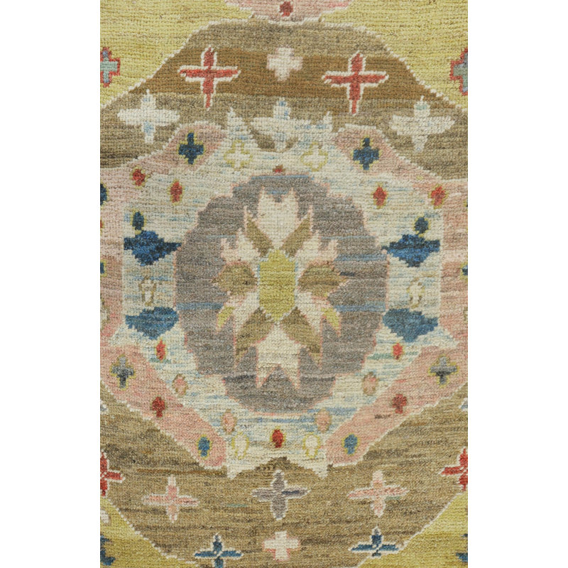 New Turkish Oushak Wool On Wool 3Ft7inx11ft10in Chartreuse