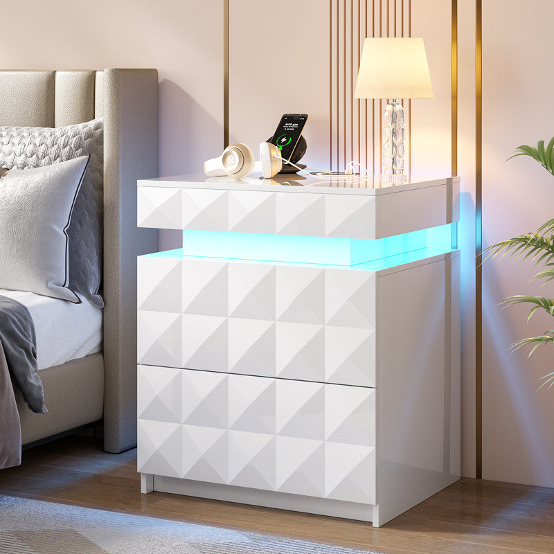 Table de chevet moderne avec capteur RVB (ensemble de 2), White