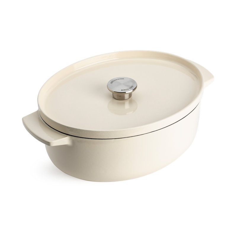 KitchenAid Oval Cast Iron Non-Stick Casserole Dish with Lid - 30cm/5.6L, Almond Cream