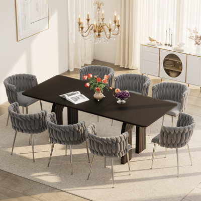 Ensemble table et chaises de salle à manger rectangulaires avec chaises Weavon rembourrées, style moderne du milieu du siècle, pour coin repas dans la cuisine
