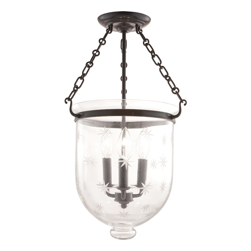 Hampton 3 - Light Semi Flush Mount, Aged Brass, Star Cut
