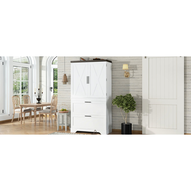 Armoire en bois blanc avec rangement pour la chambre à coucher, le salon, le vestibule - Tiroirs et tablettes pratiques