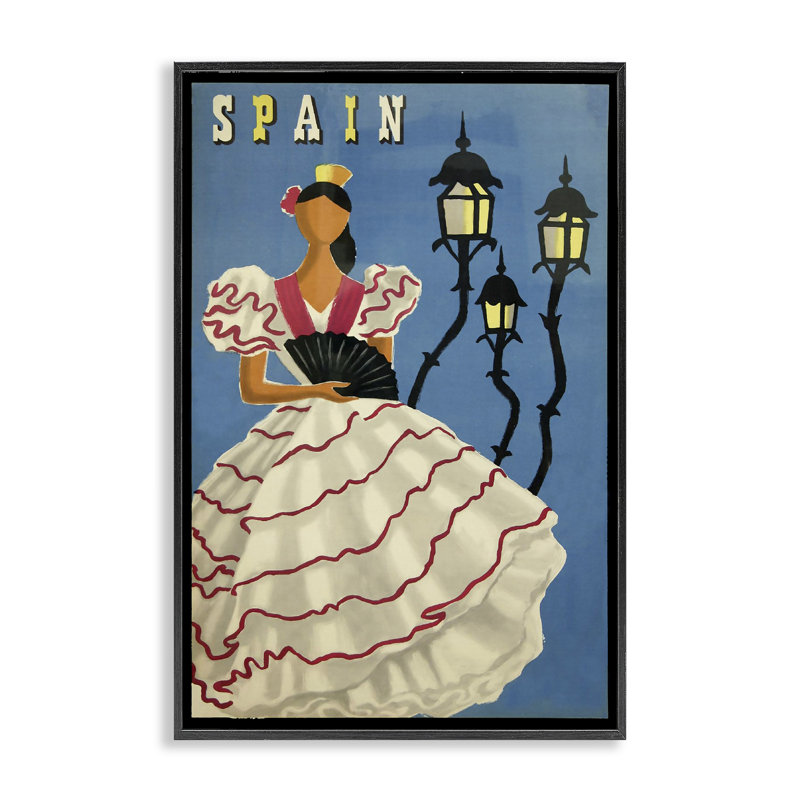 Espagne, femme, portrait, affiche, art giclée, conception par Marcus Jules, H 24 po x l 16 po, Giclée encadrée noir minuit