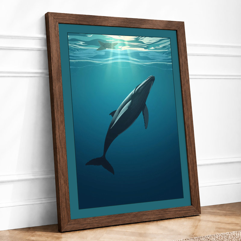 Whale Rising To Light Coastal - Print, A2 - 59.4 x 42.0 cm, Walnut