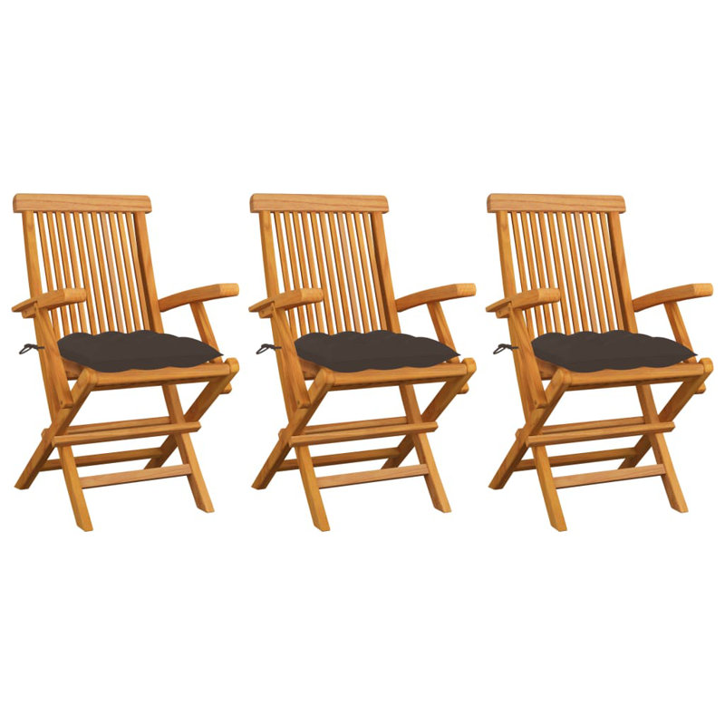 Chaise de patio pliante en teck avec coussin Dululu, Taupe