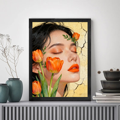 Black Framed Vintage Orange Lily and Beauty Wall Art Retro Style Framed Prints