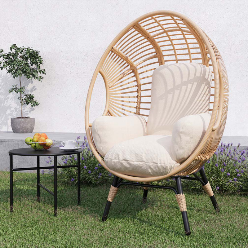 Fauteuil de patio en osier PE, Beige, Naturel