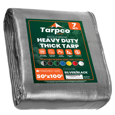 Housse de bâche imperméable robuste de 12 pi x 25 pi, argentée / noire, 7 mil d'épaisseur avec bords renforcés et œillets en métal pour la protection du camping, de la toiture, de la piscine et des bateaux