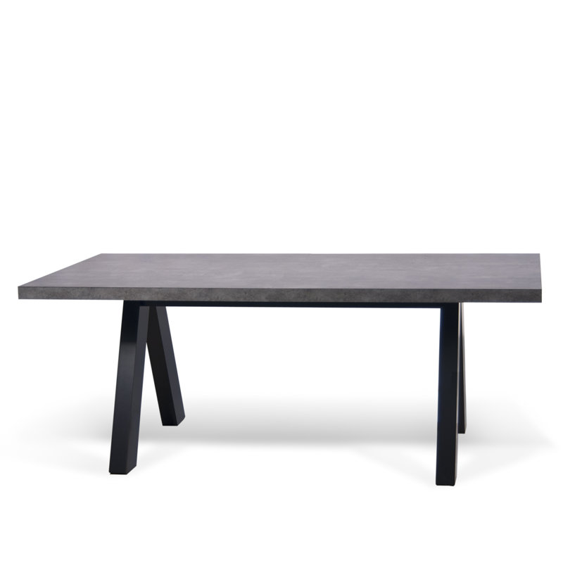 Leana Rectangular Dining Table, Pure Black Matte/Concrete