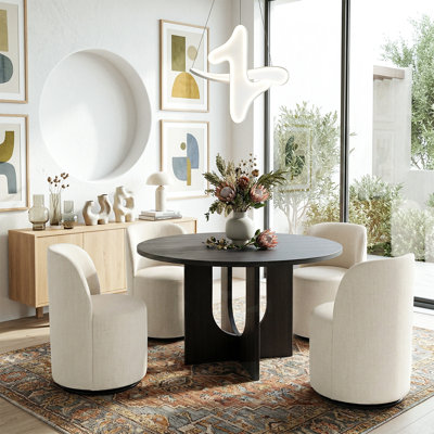 5-Piece Round Dining Set With 4 Swivel Upholstered Barrel Chairs