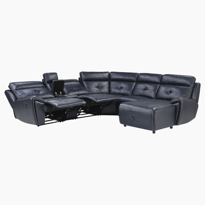 Canapé modulaire inclinable moderne et contemporain en similicuir de 108 po avec 3 fauteuils inclinables, console de rangement et ressorts ensachés Chalbi