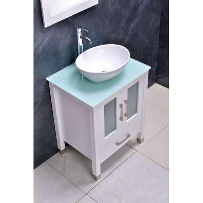Laquavis 24'' Single Bathroom Vanity with Tempered Glass Top