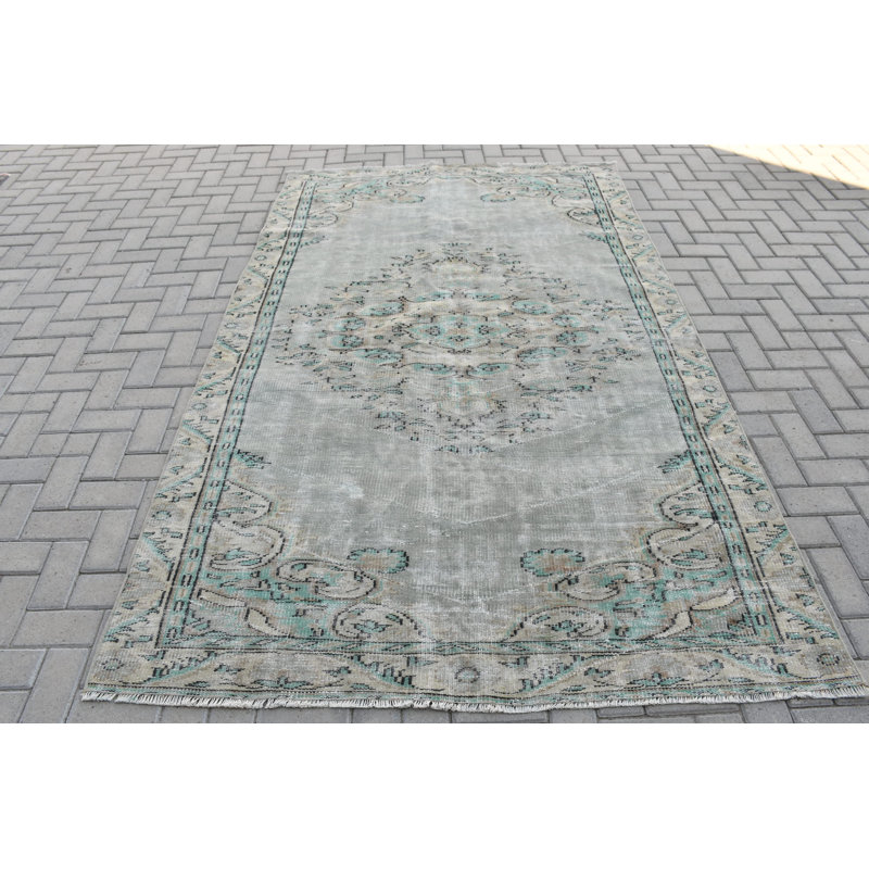 Tapis Oushak rétro - grand tapis turc vert idéal pour la décoration intérieure noir / vert