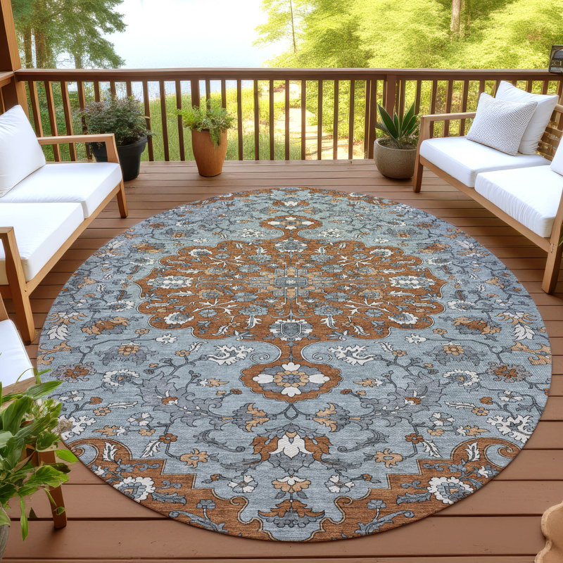 Machine Washable Indoor/Outdoor Chantille ACN2463 Traditional Rug, Paprika, 8' Round
