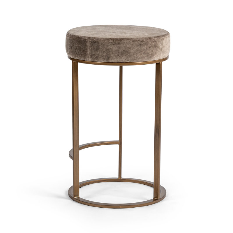 Quinn Upholstered Fabric Counter Stool, Taupe Seat/Brass Frame