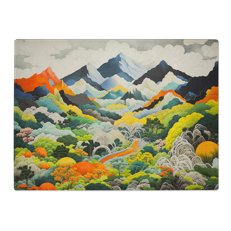 Japanese Mountains Orphism  Glass Chopping Board